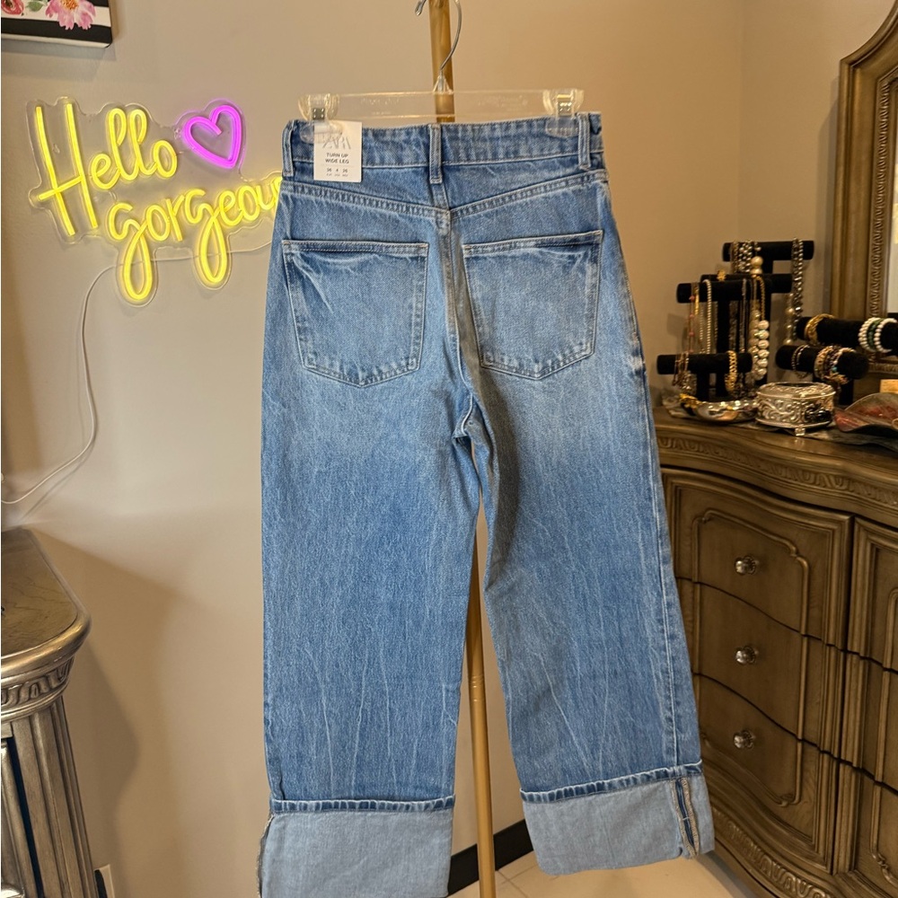 Zara Denim Wide-Leg Pants - Picture 4 of 7